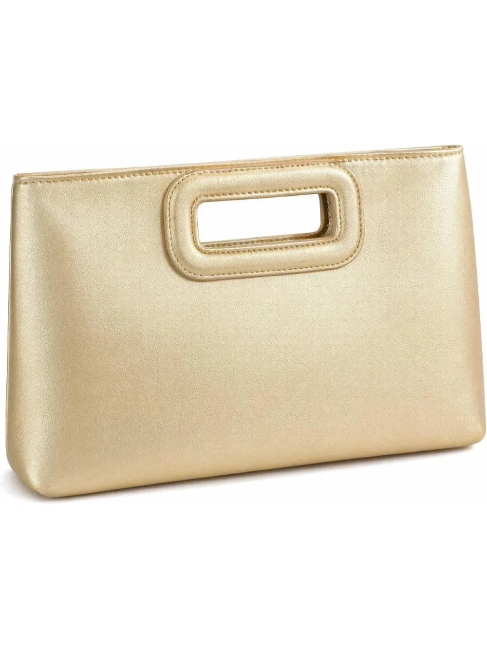 Women Lightgold Clutch Handbag Modern Faux Leather with Metal Handle Evening Bag